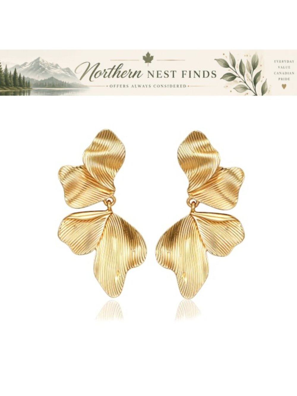 Chunky Gold Plated Flower Dangle Drop Earrings for Women